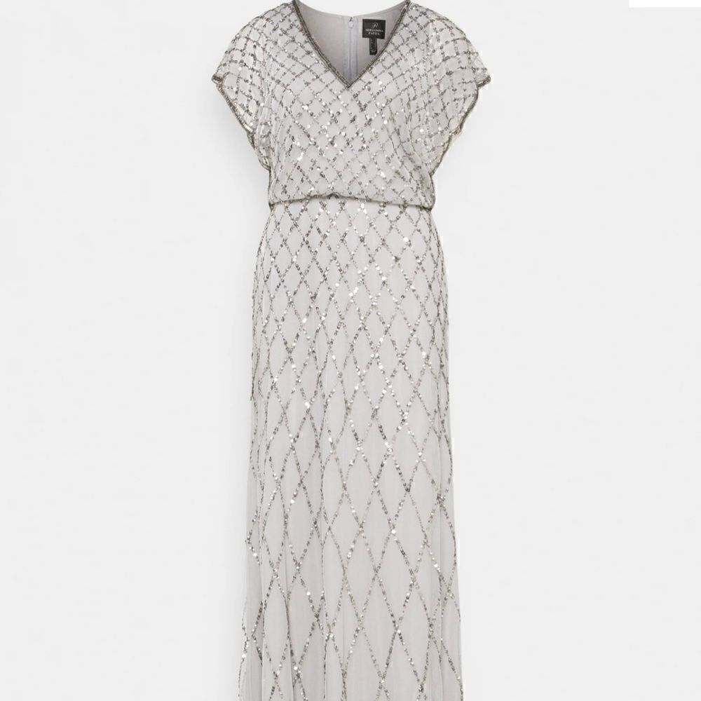 Adrianna Papell sequin lattice dress with flutter sleeves in Bridal Silver-NWT - Picture 1 of 10